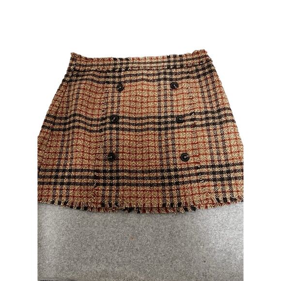 NWOT Mini Skirt Tweed 6Button Front  Dark Academia Preppy Raw Hem SZ Med - Picture 1 of 12